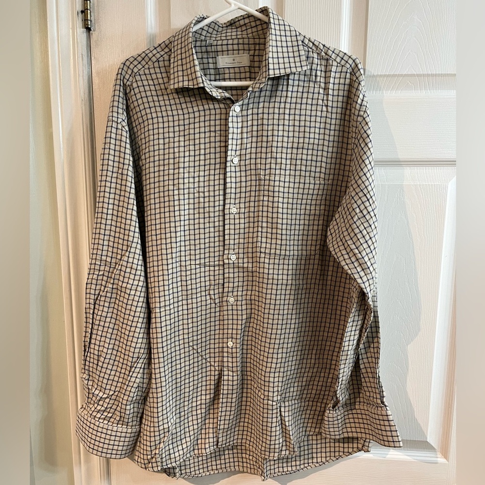 Blue/cream Check patterned shirt by Ermenegildo Zegna size 17